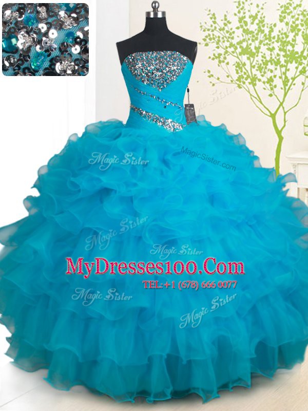 Affordable Sleeveless Floor Length Beading Zipper Sweet 16 Dress with Baby Blue