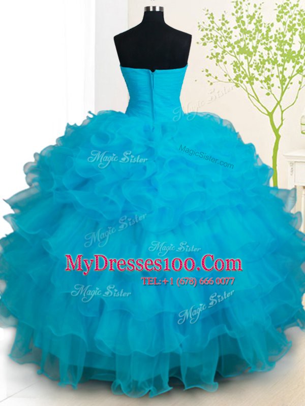 Affordable Sleeveless Floor Length Beading Zipper Sweet 16 Dress with Baby Blue