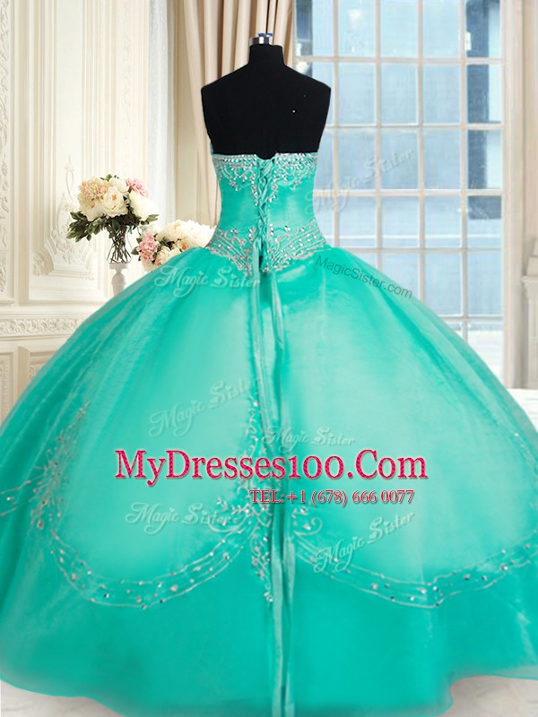 Colorful Sleeveless Beading and Appliques Lace Up Quince Ball Gowns