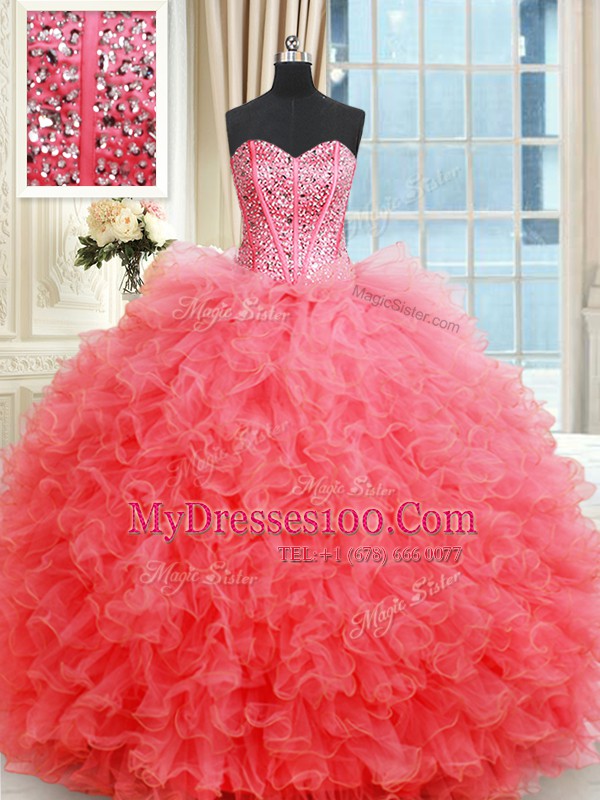Sleeveless Beading and Ruffles Lace Up Sweet 16 Dresses
