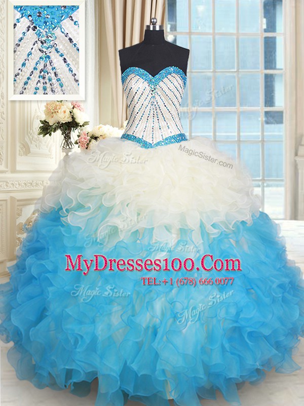 Latest Multi-color Sweetheart Lace Up Beading and Ruffles 15th Birthday Dress Sleeveless