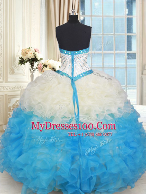 Latest Multi-color Sweetheart Lace Up Beading and Ruffles 15th Birthday Dress Sleeveless