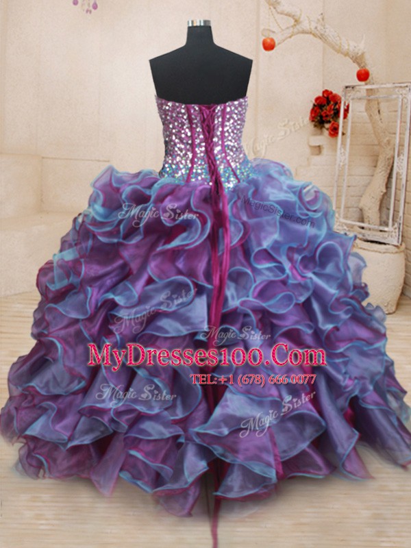 Sequins Floor Length Multi-color Sweet 16 Dress Sweetheart Sleeveless Lace Up