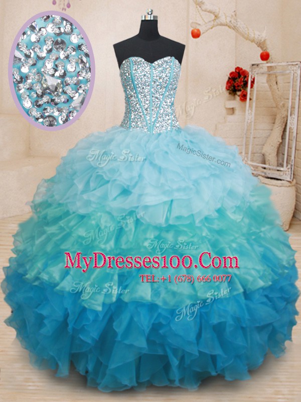 Romantic Lace Up 15th Birthday Dress Multi-color for Military Ball and Sweet 16 and Quinceanera with Beading and Ruffles