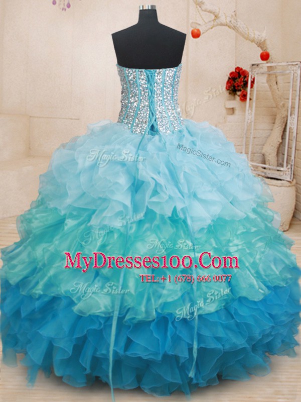 Romantic Lace Up 15th Birthday Dress Multi-color for Military Ball and Sweet 16 and Quinceanera with Beading and Ruffles