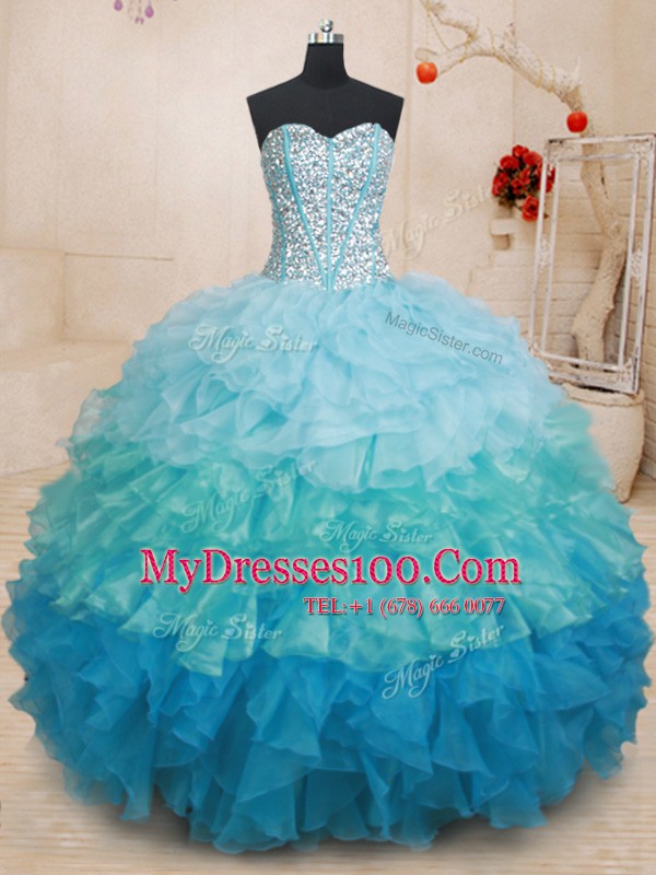 Romantic Lace Up 15th Birthday Dress Multi-color for Military Ball and Sweet 16 and Quinceanera with Beading and Ruffles