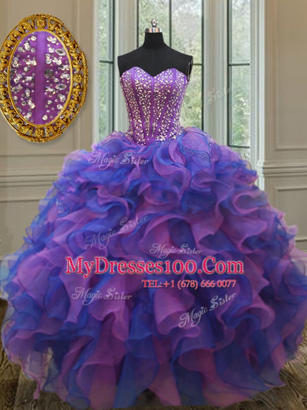 Fabulous Multi-color Sleeveless Beading and Ruffles Floor Length 15 Quinceanera Dress
