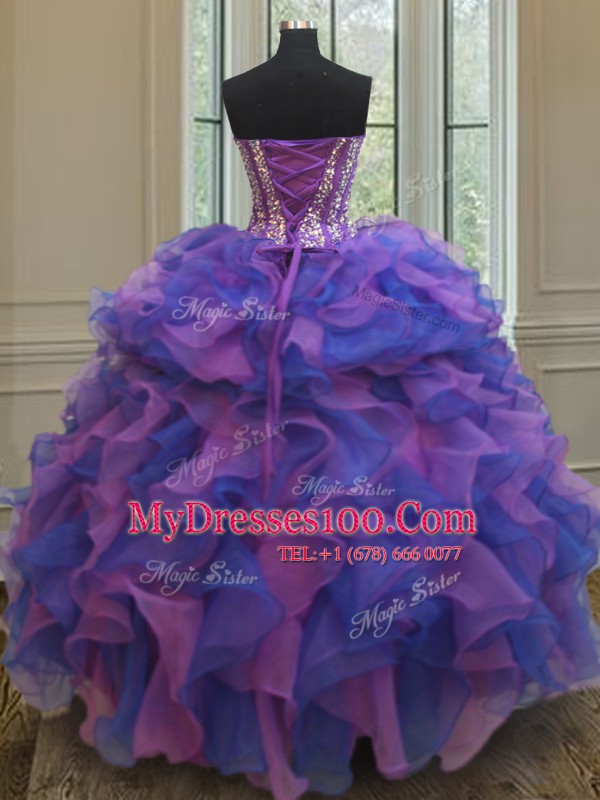 Fabulous Multi-color Sleeveless Beading and Ruffles Floor Length 15 Quinceanera Dress