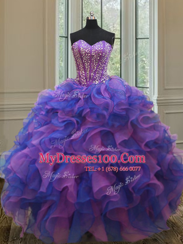 Fabulous Multi-color Sleeveless Beading and Ruffles Floor Length 15 Quinceanera Dress