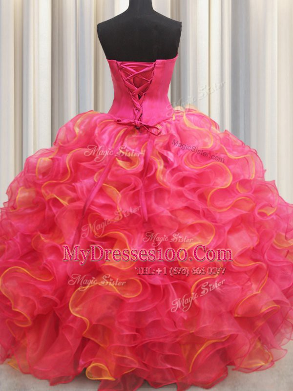Multi-color Lace Up Sweetheart Beading and Ruffles Quinceanera Dresses Organza Sleeveless