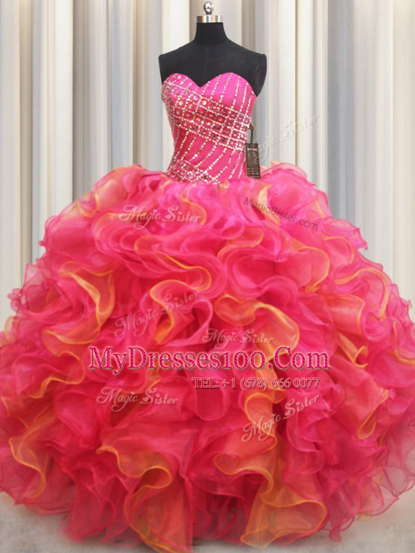Multi-color Lace Up Sweetheart Beading and Ruffles Quinceanera Dresses Organza Sleeveless