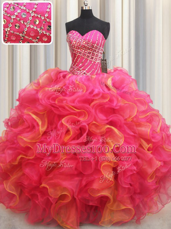 Multi-color Lace Up Sweetheart Beading and Ruffles Quinceanera Dresses Organza Sleeveless