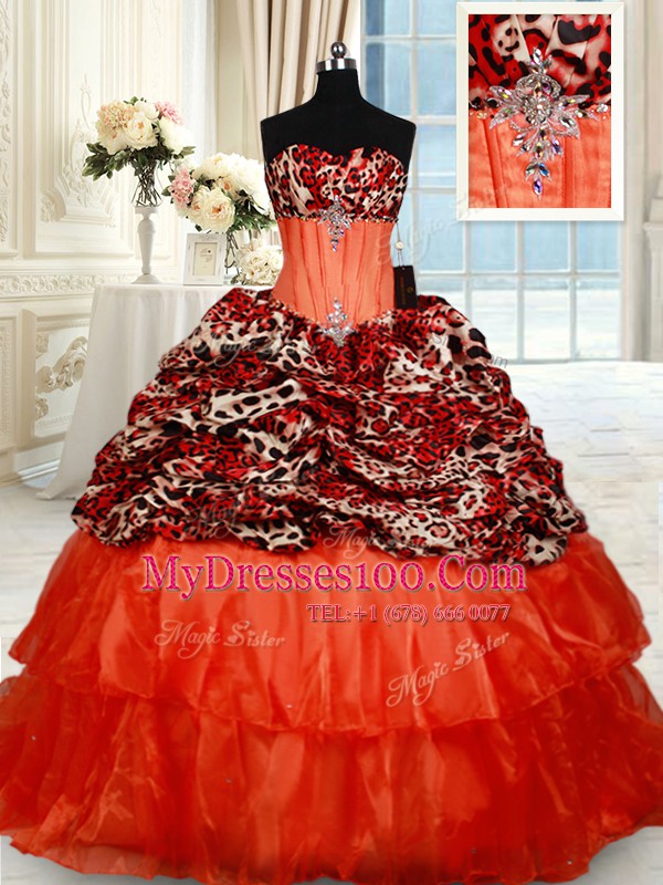 Sumptuous Brush Train Ball Gowns Sweet 16 Dresses Orange Red Sweetheart Organza Sleeveless Lace Up