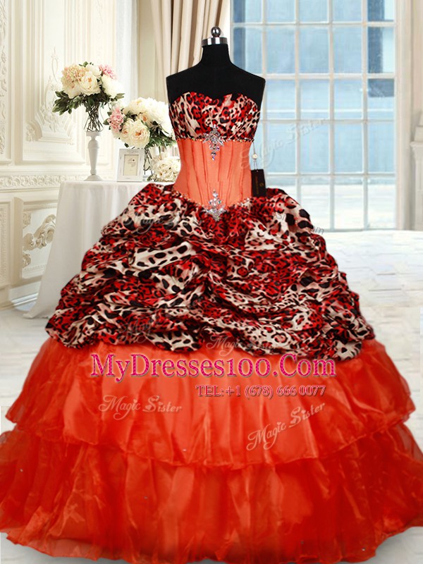 Sumptuous Brush Train Ball Gowns Sweet 16 Dresses Orange Red Sweetheart Organza Sleeveless Lace Up