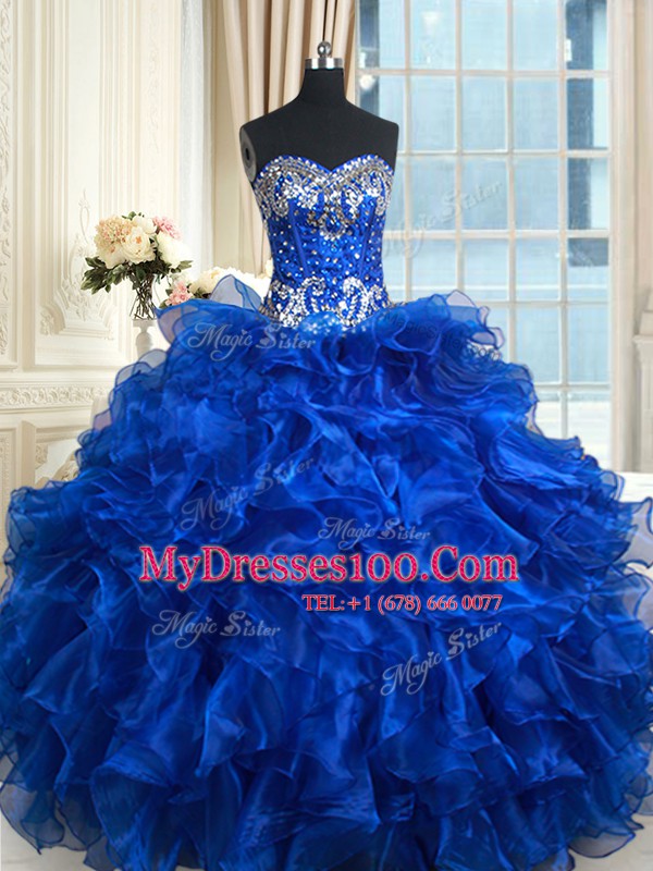 Custom Design Sleeveless Lace Up Floor Length Beading and Ruffles and Ruffled Layers 15th Birthday Dress