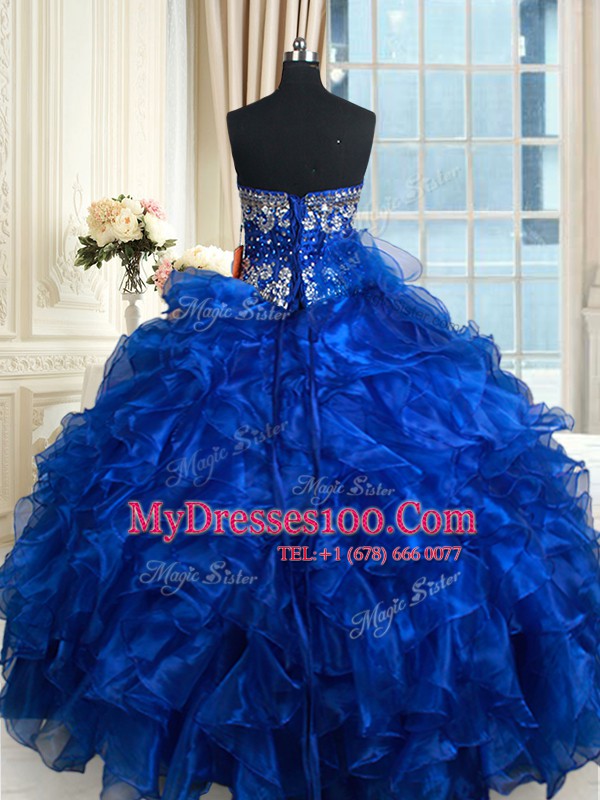 Custom Design Sleeveless Lace Up Floor Length Beading and Ruffles and Ruffled Layers 15th Birthday Dress