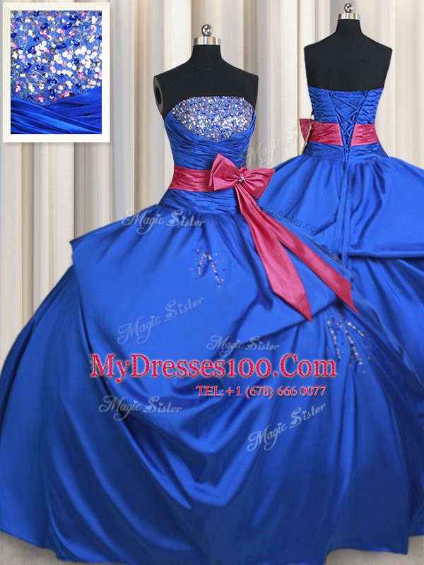 Fitting Blue Sleeveless Taffeta Lace Up Sweet 16 Dresses for Military Ball and Sweet 16 and Quinceanera