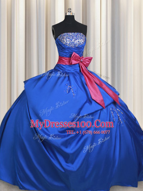 Fitting Blue Sleeveless Taffeta Lace Up Sweet 16 Dresses for Military Ball and Sweet 16 and Quinceanera