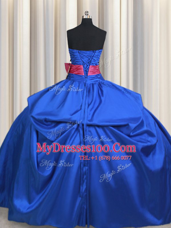 Fitting Blue Sleeveless Taffeta Lace Up Sweet 16 Dresses for Military Ball and Sweet 16 and Quinceanera