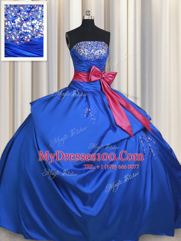 Fitting Blue Sleeveless Taffeta Lace Up Sweet 16 Dresses for Military Ball and Sweet 16 and Quinceanera