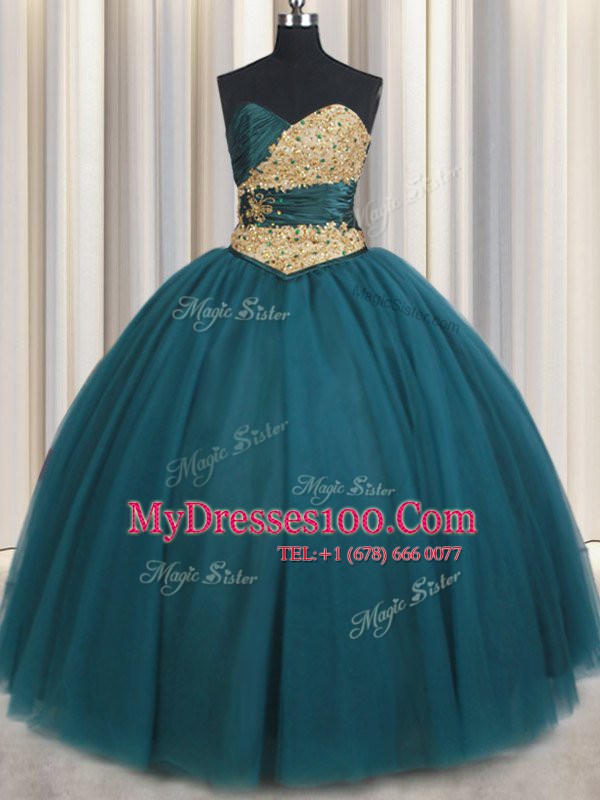 Enchanting Ball Gowns Quinceanera Gowns Teal Sweetheart Tulle Sleeveless Floor Length Lace Up