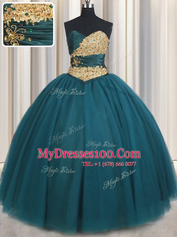 Enchanting Ball Gowns Quinceanera Gowns Teal Sweetheart Tulle Sleeveless Floor Length Lace Up