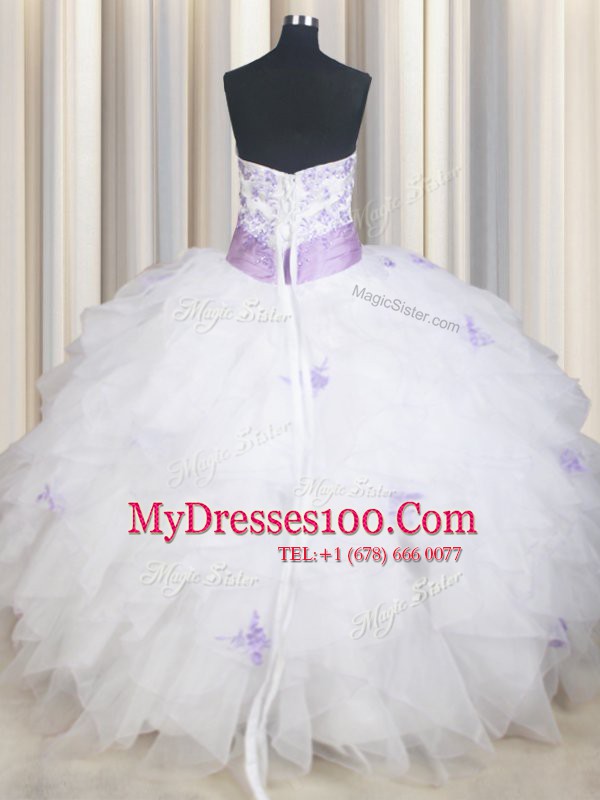 Noble Sleeveless Lace Up Floor Length Beading and Ruffles and Belt Vestidos de Quinceanera