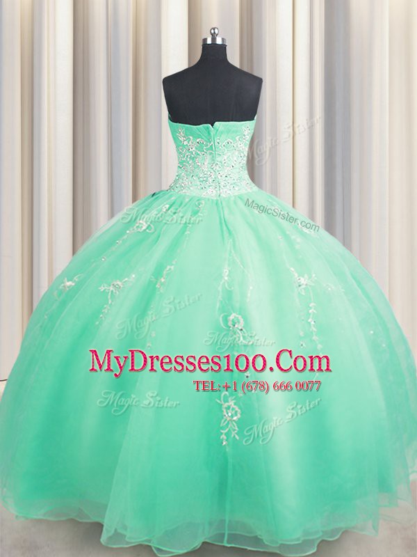 Turquoise 15 Quinceanera Dress Military Ball and Sweet 16 and Quinceanera and For with Beading and Appliques Sweetheart Sleeveless Zipper