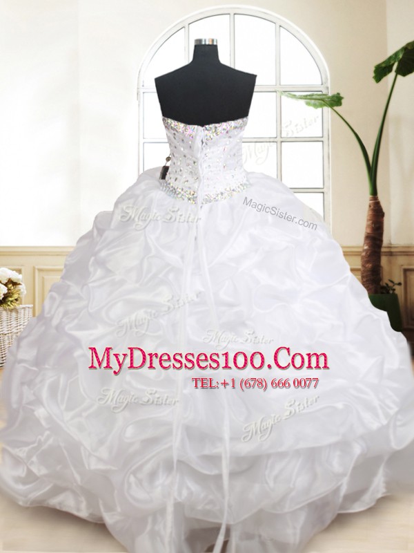 Sleeveless Floor Length Beading and Pick Ups Lace Up Sweet 16 Dress with White