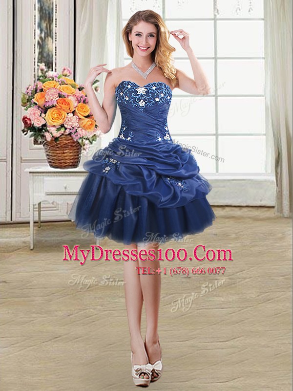 Four Piece Organza Sweetheart Sleeveless Lace Up Appliques Quinceanera Gowns in Navy Blue