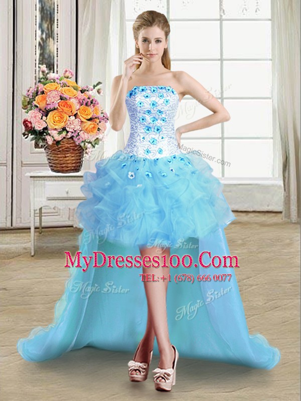 Four Piece Tulle Sleeveless Floor Length Quinceanera Dress and Beading and Appliques and Ruffles