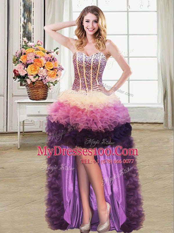 Four Piece Multi-color Lace Up Sweetheart Beading and Ruffles Quinceanera Gowns Organza Sleeveless