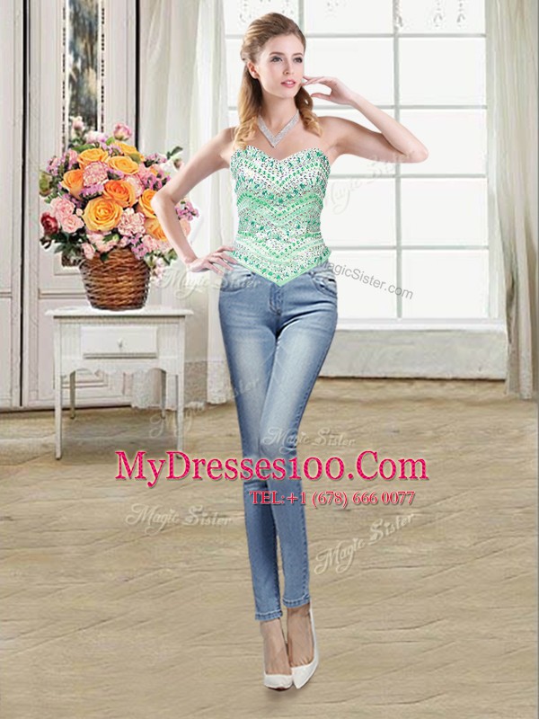 Pretty Four Piece Apple Green Sleeveless Beading Floor Length Sweet 16 Dresses