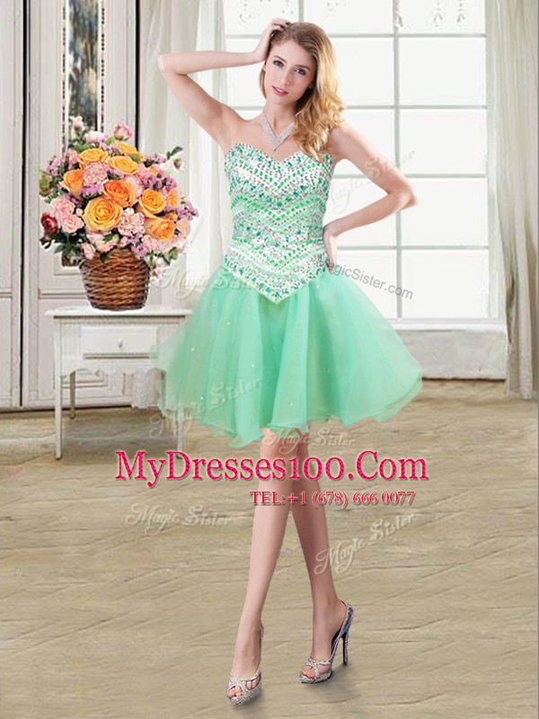 Pretty Four Piece Apple Green Sleeveless Beading Floor Length Sweet 16 Dresses