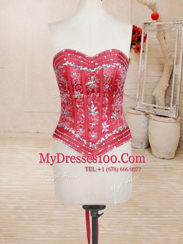 Super Four Piece Red Organza Lace Up Sweetheart Sleeveless Floor Length Quinceanera Gowns Beading and Ruffles