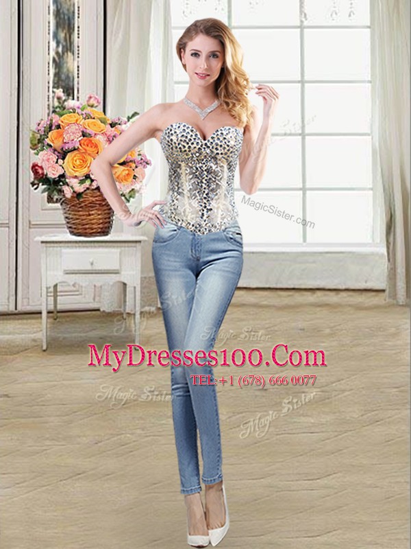 Four Piece Sweetheart Sleeveless Quince Ball Gowns Floor Length Beading and Lace Champagne Tulle and Lace