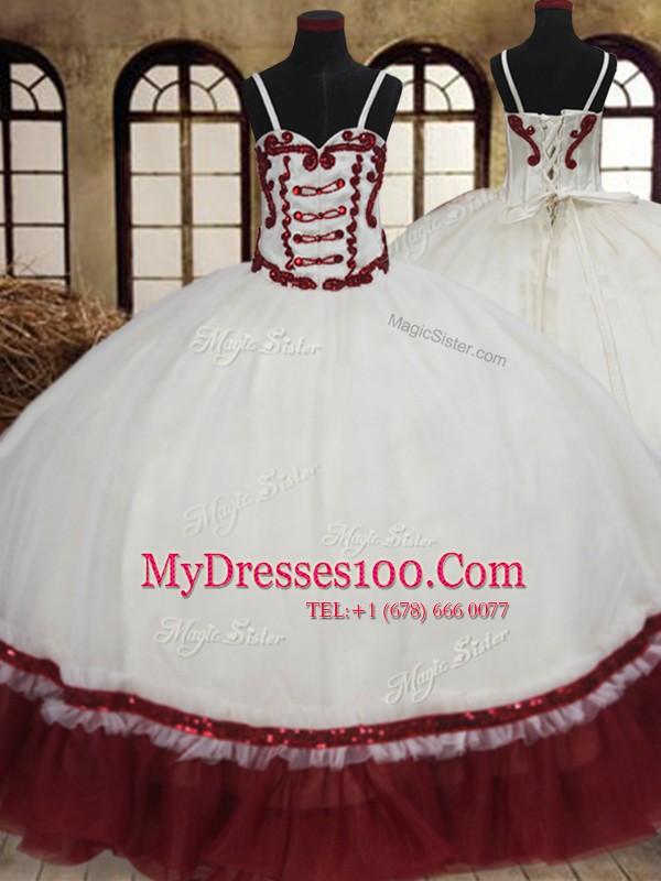 Glorious White And Red Lace Up Straps Beading Quinceanera Dresses Organza Sleeveless