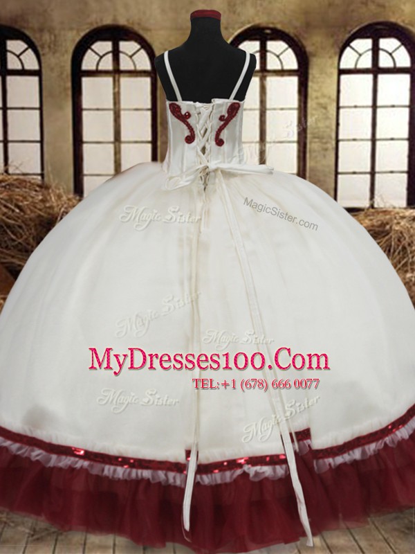 Glorious White And Red Lace Up Straps Beading Quinceanera Dresses Organza Sleeveless