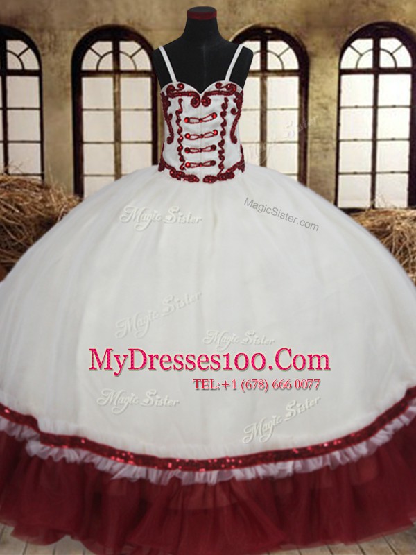 Glorious White And Red Lace Up Straps Beading Quinceanera Dresses Organza Sleeveless