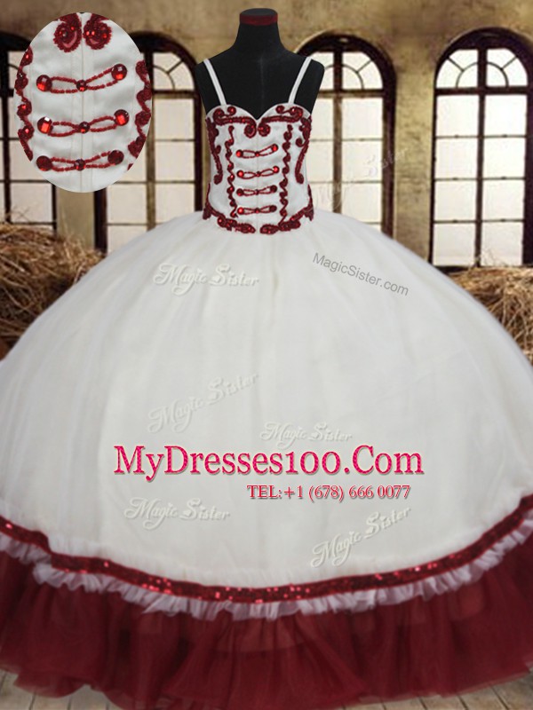 Glorious White And Red Lace Up Straps Beading Quinceanera Dresses Organza Sleeveless