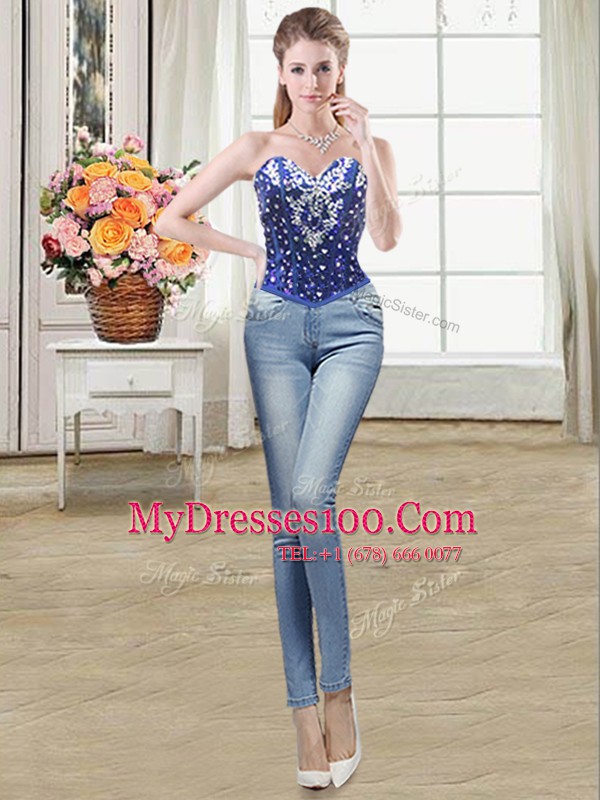 Sumptuous Three Piece Sweetheart Sleeveless Lace Up 15th Birthday Dress Royal Blue Organza