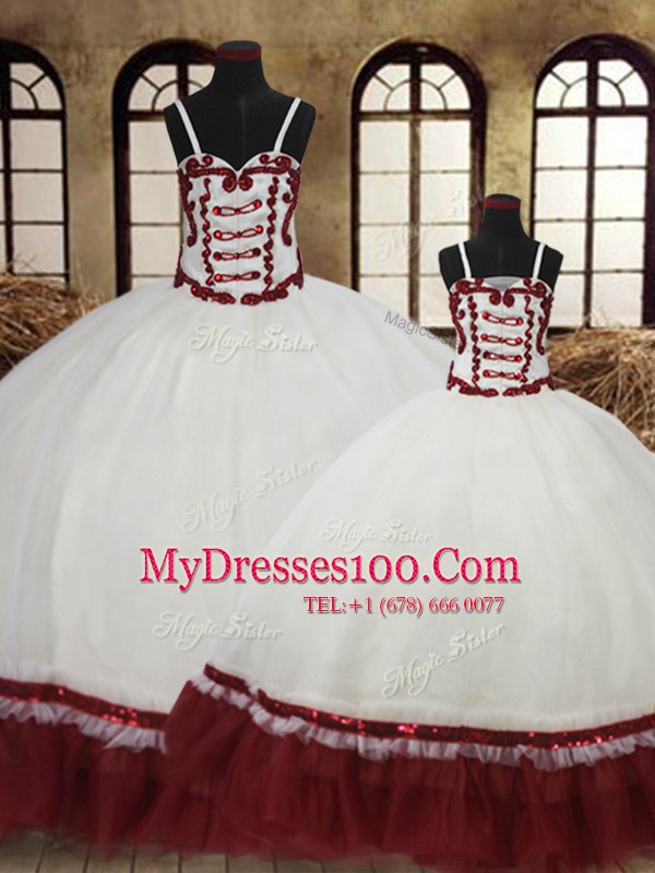 Low Price White Straps Lace Up Beading Quinceanera Gown Sleeveless