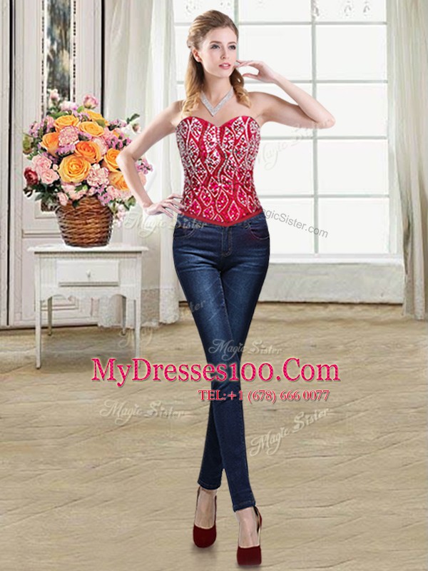 Four Piece Red Sleeveless Beading and Ruffles Lace Up Sweet 16 Dresses