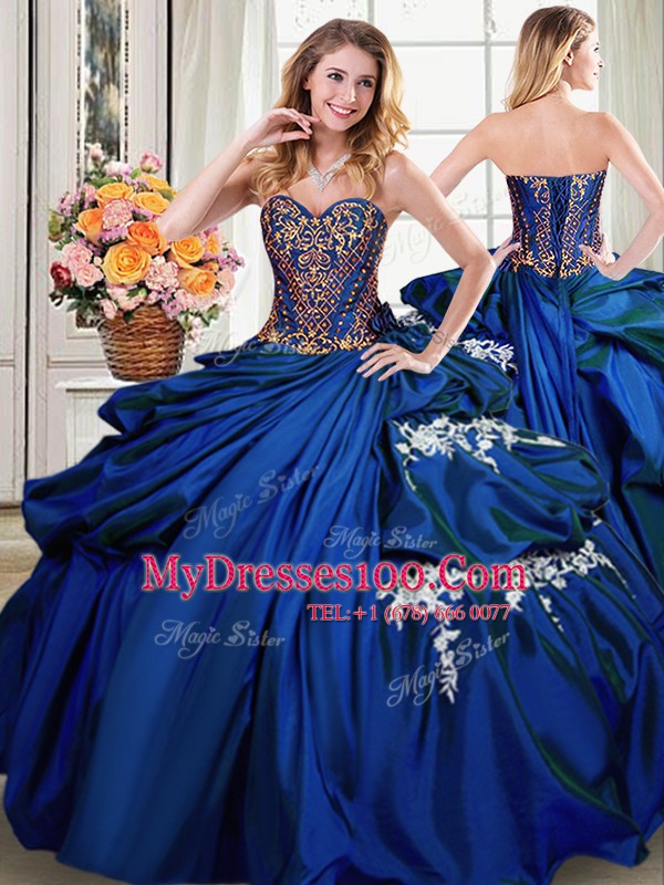 Modern Pick Ups Sweetheart Sleeveless Lace Up Sweet 16 Dresses Royal Blue Taffeta