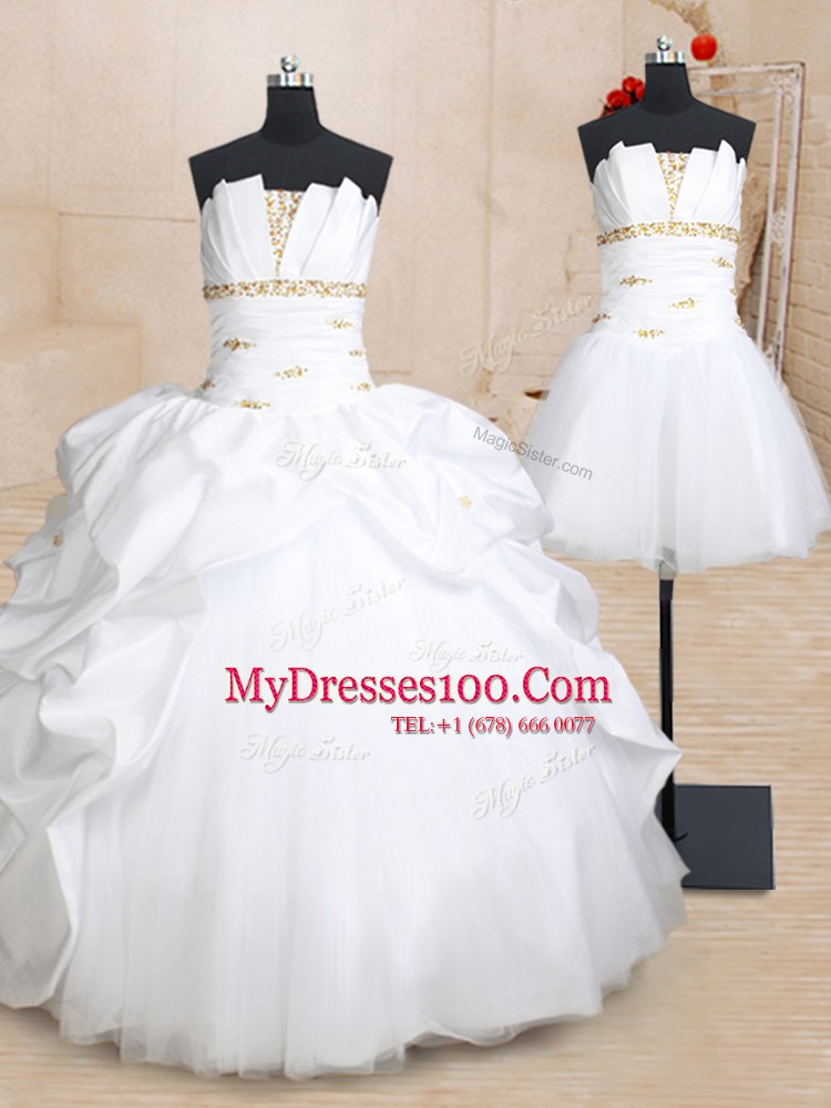 Sexy Three Piece White Strapless Neckline Beading and Pick Ups Sweet 16 Quinceanera Dress Sleeveless Lace Up