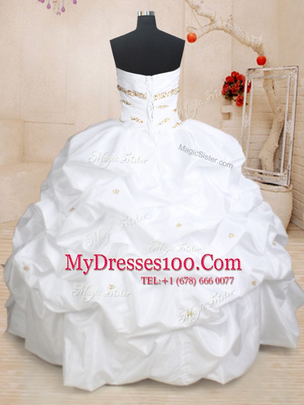 Sexy Three Piece White Strapless Neckline Beading and Pick Ups Sweet 16 Quinceanera Dress Sleeveless Lace Up