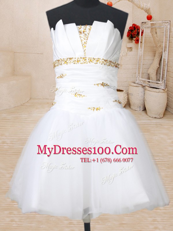 Sexy Three Piece White Strapless Neckline Beading and Pick Ups Sweet 16 Quinceanera Dress Sleeveless Lace Up