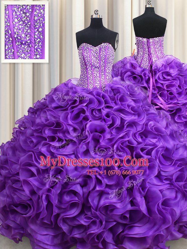 Floor Length Ball Gowns Sleeveless Eggplant Purple Quinceanera Gown Lace Up
