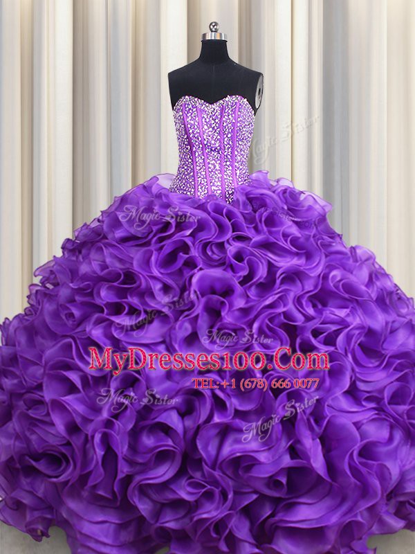 Floor Length Ball Gowns Sleeveless Eggplant Purple Quinceanera Gown Lace Up