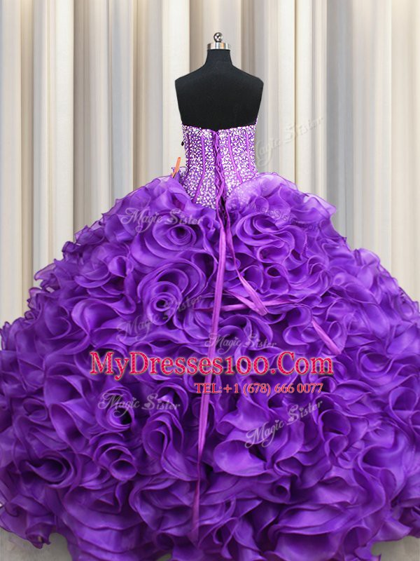 Floor Length Ball Gowns Sleeveless Eggplant Purple Quinceanera Gown Lace Up